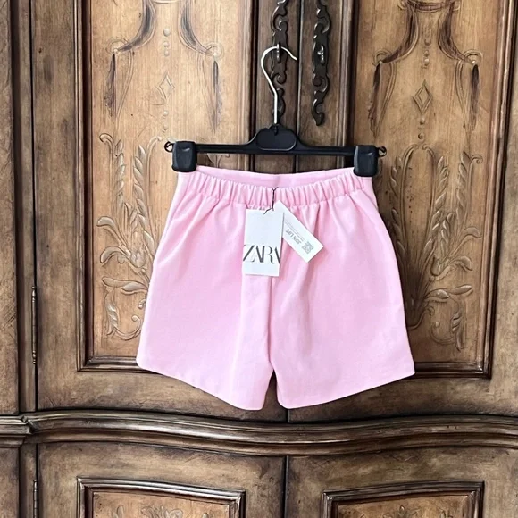 NWT Zara Girls Light Pink High Waist Retro Shorts Buttons Elastic Back 9 10 12 - Picture 5 of 11
